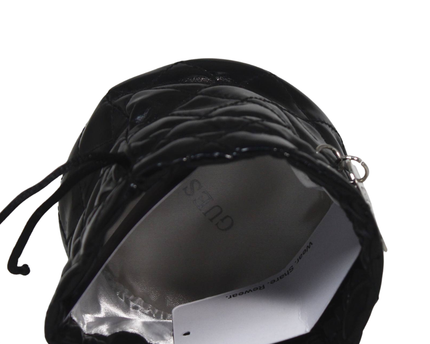 Guess Black Quilted Patent Drawstring Bucket Bag