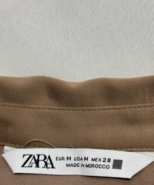 Zara Brown Cropped Button-Down Blouse