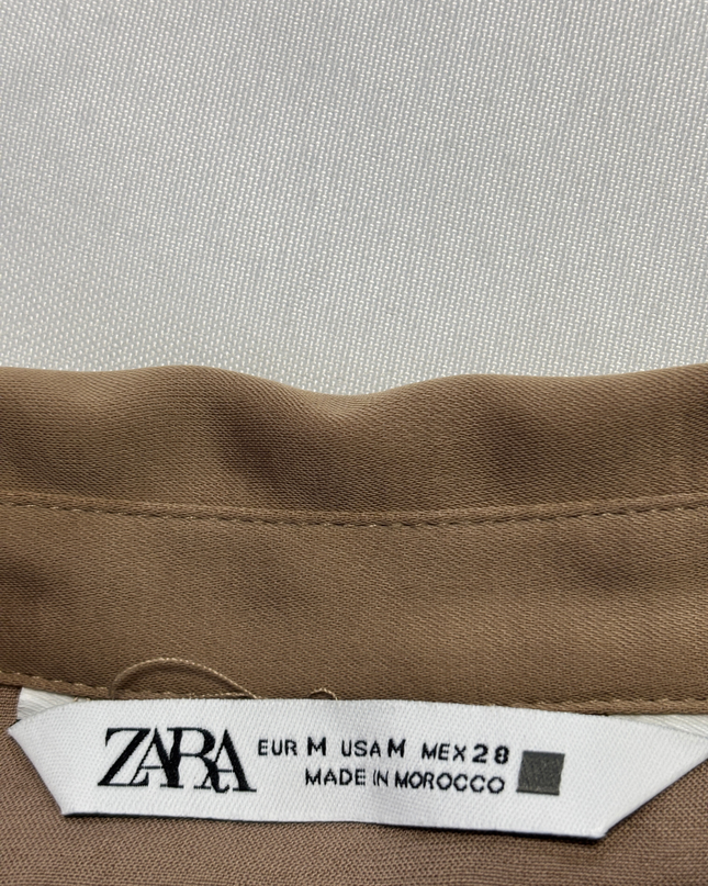 Zara Brown Cropped Button-Down Blouse