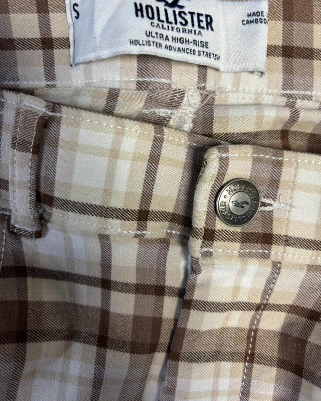 Hollister Brown Plaid Ultra High-Rise Flare Pants