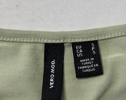 Vero Mod Sage Green Ruched V-Neck Short Sleeve Top