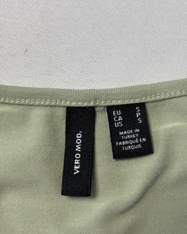 Vero Mod Sage Green Ruched V-Neck Short Sleeve Top