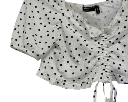 Asos White Polka Dot Ruched Front Puff Sleeve Crop Top