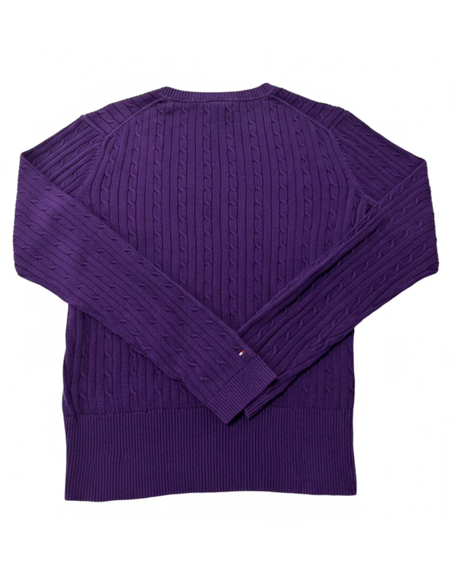 Tommy Hilfiger Purple Cable Knit V-Neck Sweater