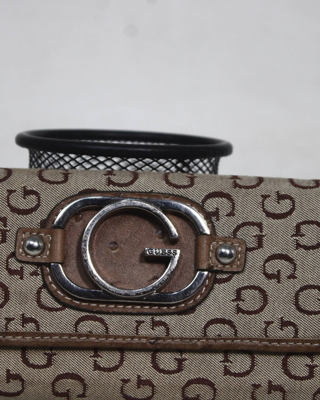 Guess Beige and Brown Monogram Trifold Wallet