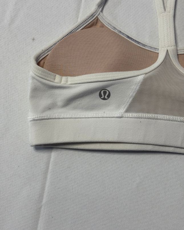 Lululemon White Flow Y Light Support Sports Bra