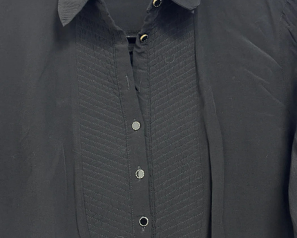 Iconic Black Viscose Bib-Front Long Sleeve Blouse