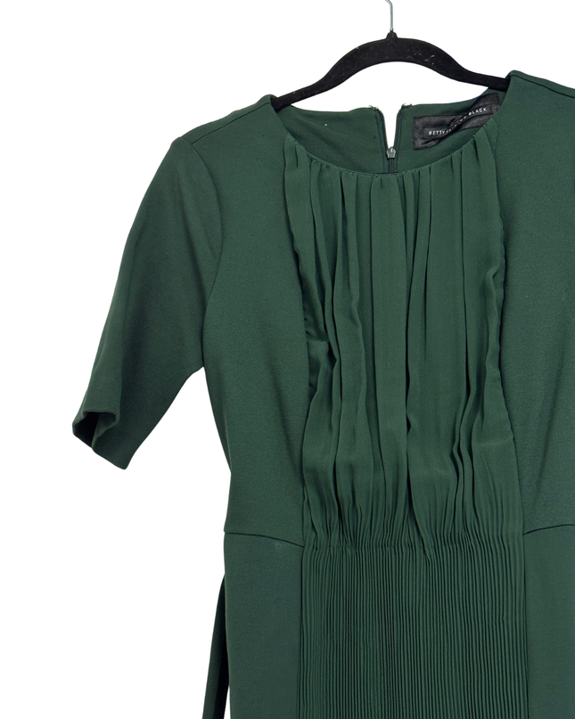 Betty Jackson. Black Green Pleated Midi Dress