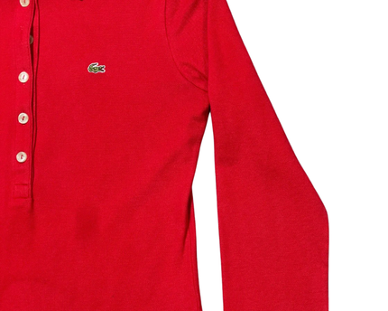 Lacoste Red Long-Sleeve Cotton Polo Shirt