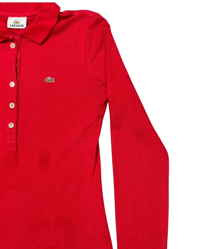 Lacoste Red Long-Sleeve Cotton Polo Shirt