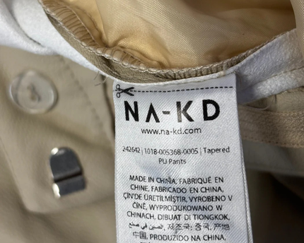 NA-KD Beige Tapered PU Faux Leather Pants
