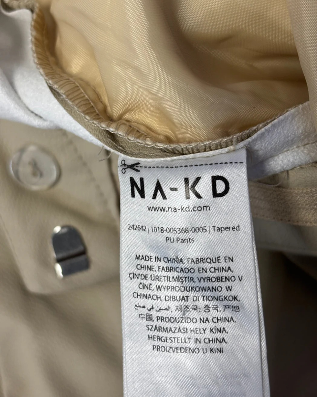 NA-KD Beige Tapered PU Faux Leather Pants