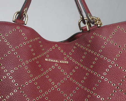 Michael Kors Burgundy Studded Eyelet Grommet Tote Bag