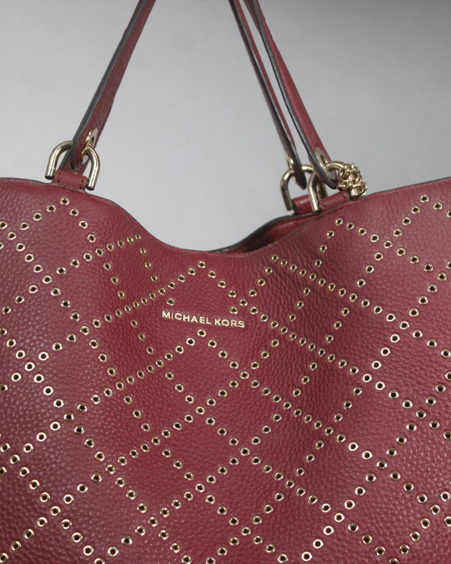 Michael Kors Burgundy Studded Eyelet Grommet Tote Bag