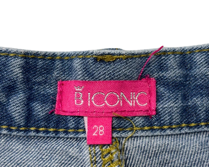 B ICONIC Blue Studded Distressed Denim Shorts