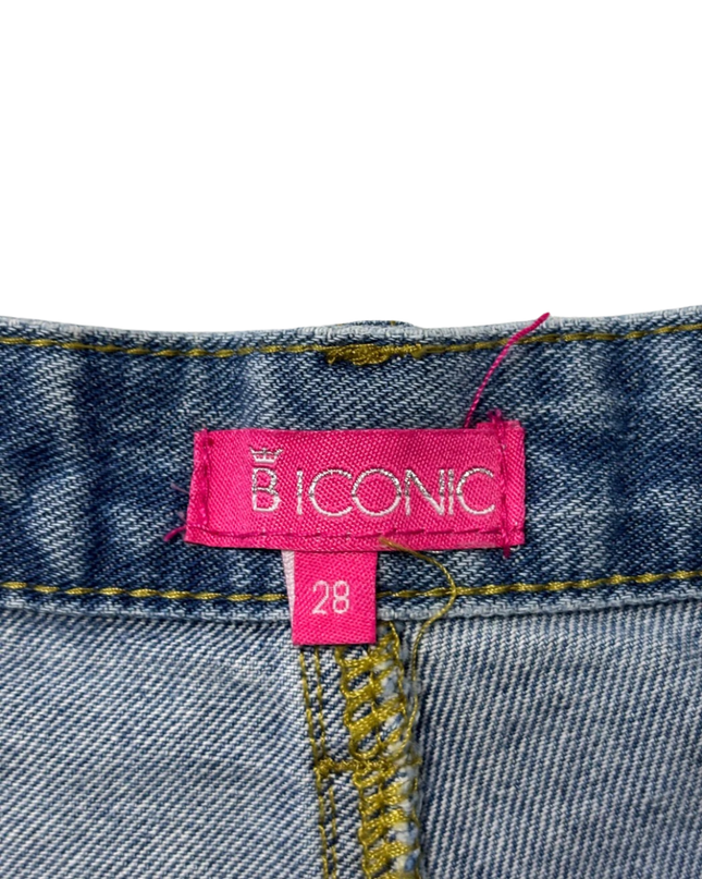 B ICONIC Blue Studded Distressed Denim Shorts