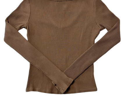 Ria Maria Brown Ribbed V-Neck Long Sleeve Top