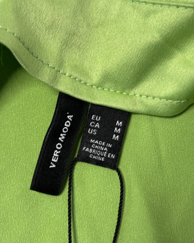 Vero Moda Bright Green Satin Midi Skirt with Lace Trim W/Tags