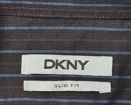DKNY Brown Striped Slim Fit Long Sleeve Button Down Shirt
