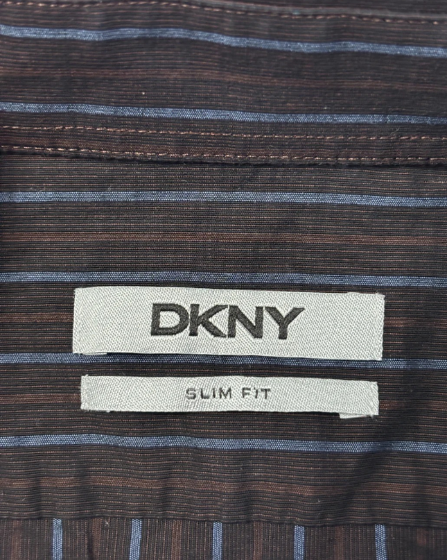 DKNY Brown Striped Slim Fit Long Sleeve Button Down Shirt