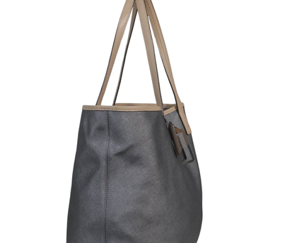 Coach Grey Metallic Crossgrain Leather Tote Bag