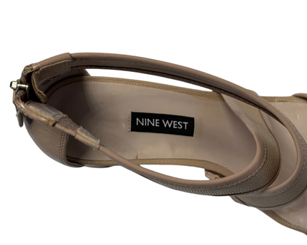 Nine West Beige Pearlita Strappy Block Heels