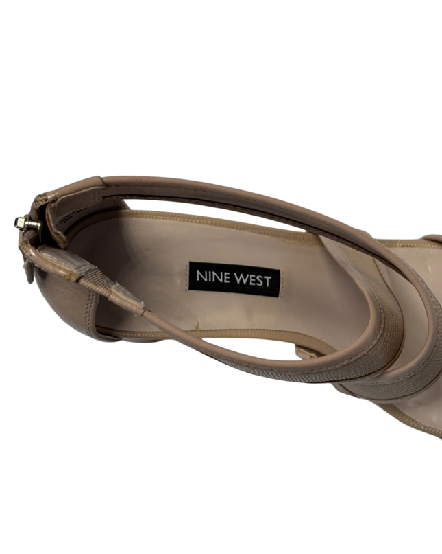 Nine West Beige Pearlita Strappy Block Heels