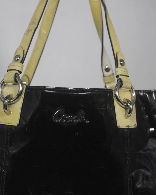 Coach Black Embossed Patent Leather Tote Bag
