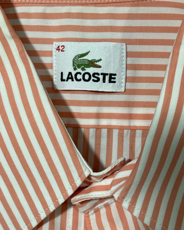 Lacoste Orange Striped Short Sleeve Button-Down Shirt