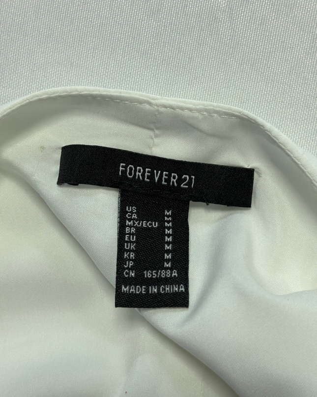 Forever 21 White V-Neck Tie-Front Short Sleeve Midi Dress