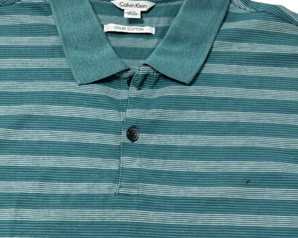 Calvin Klein Teal Striped Liquid Cotton Polo Shirt