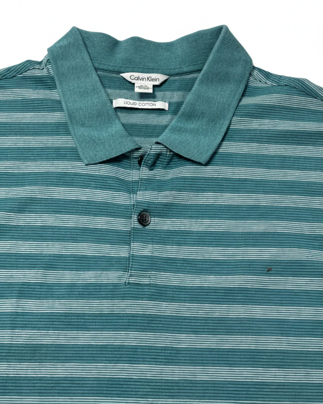 Calvin Klein Teal Striped Liquid Cotton Polo Shirt