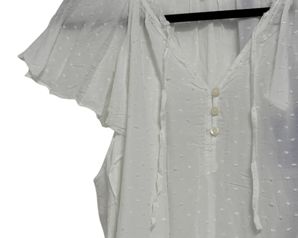 H&M White Swiss Dot Flutter Sleeve Blouse
