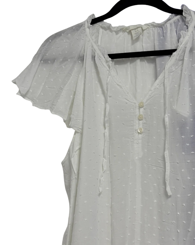 H&M White Swiss Dot Flutter Sleeve Blouse