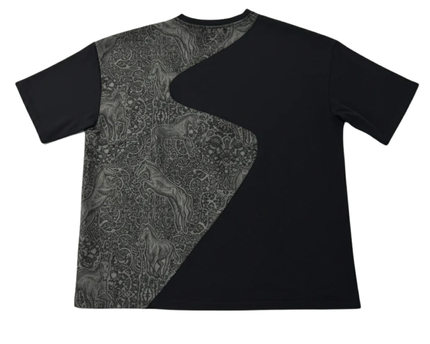 LES BENJAMINS Black Horse Print Asymmetric Panel T-Shirt