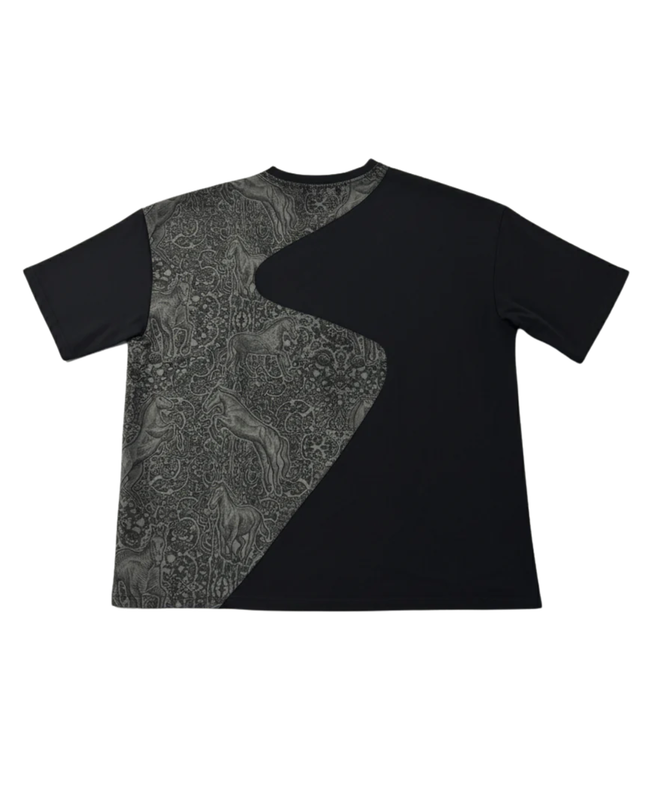 LES BENJAMINS Black Horse Print Asymmetric Panel T-Shirt