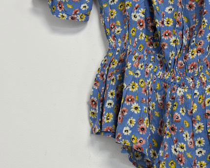American Eagle Blue Floral Smocked Peplum Blouse