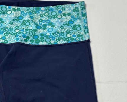 Lululemon Navy Blue Wide Leg Yoga Pants with Floral Waistband