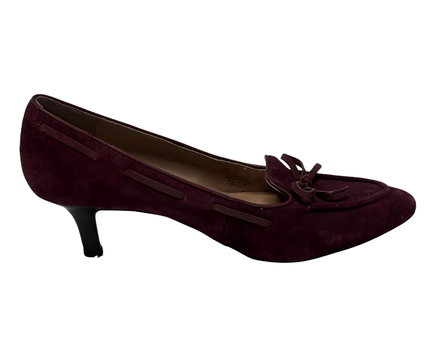 Franco Sarto Burgundy Suede Bow Accent Kitten Heels | With Box