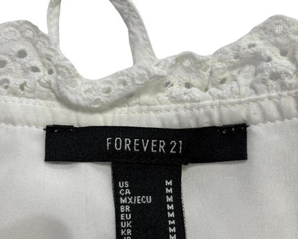 Forever 21 White Eyelet Trim Ruffle Hem Babydoll Top