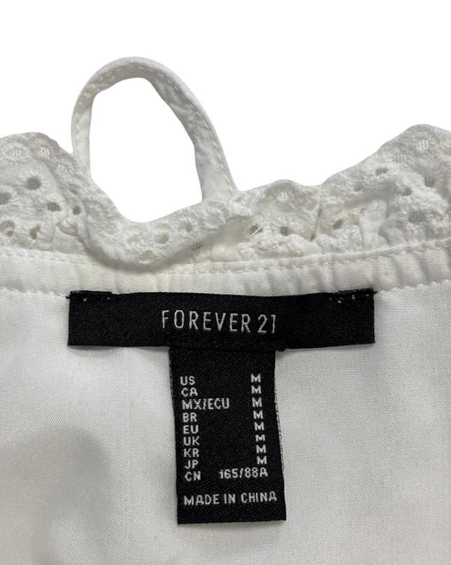 Forever 21 White Eyelet Trim Ruffle Hem Babydoll Top