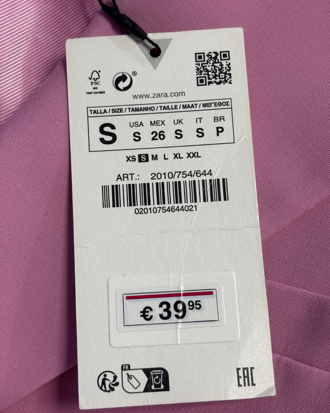 Zara Pink Cropped Single Button Blazer / W Tags