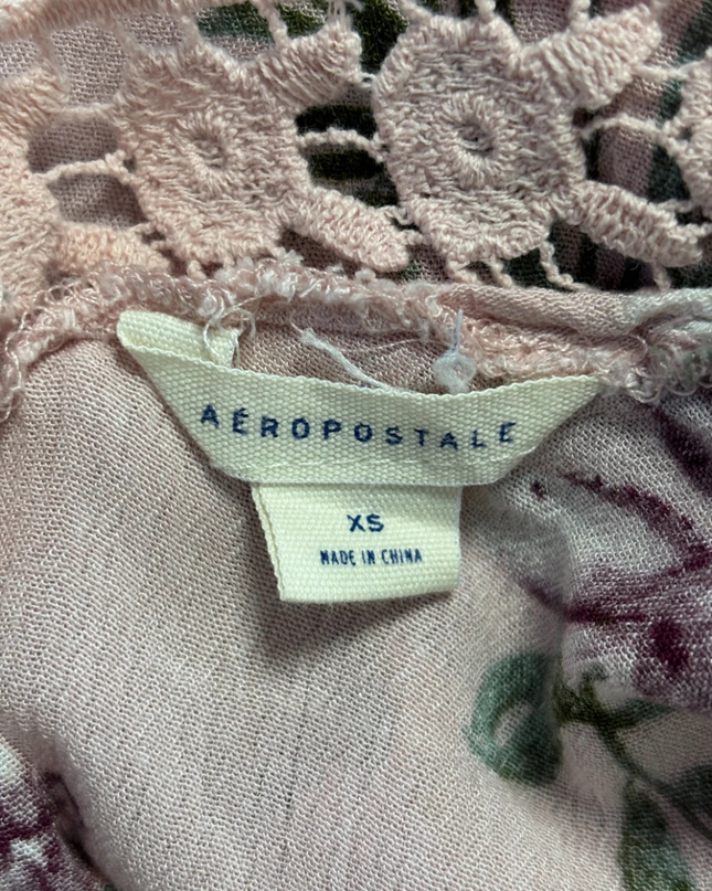 Aéropostale Pink Floral Crochet Cold-Shoulder Blouse