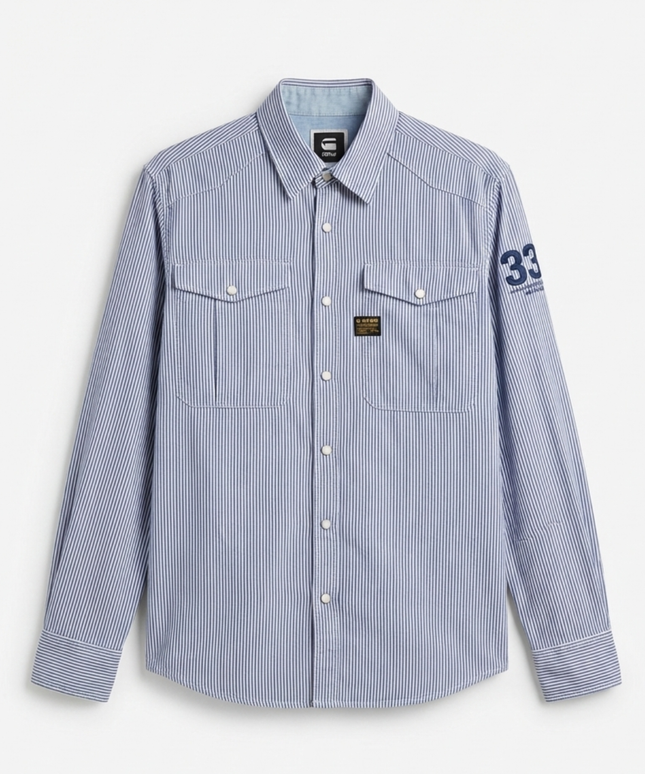 G-Star Raw Blue/White Striped Utility Button-Down Shirt