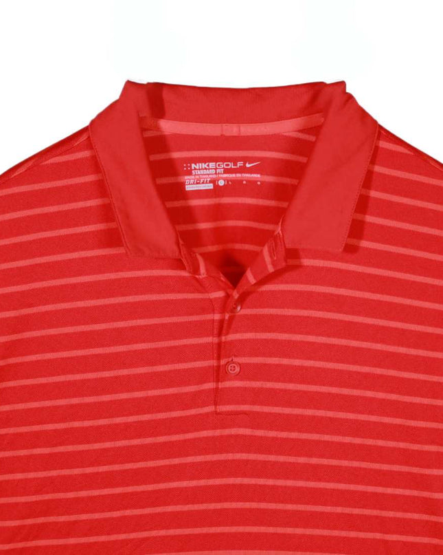 Nike Golf Dri Fit Standard Fit Performance Red Striped Polo Shirt - XL