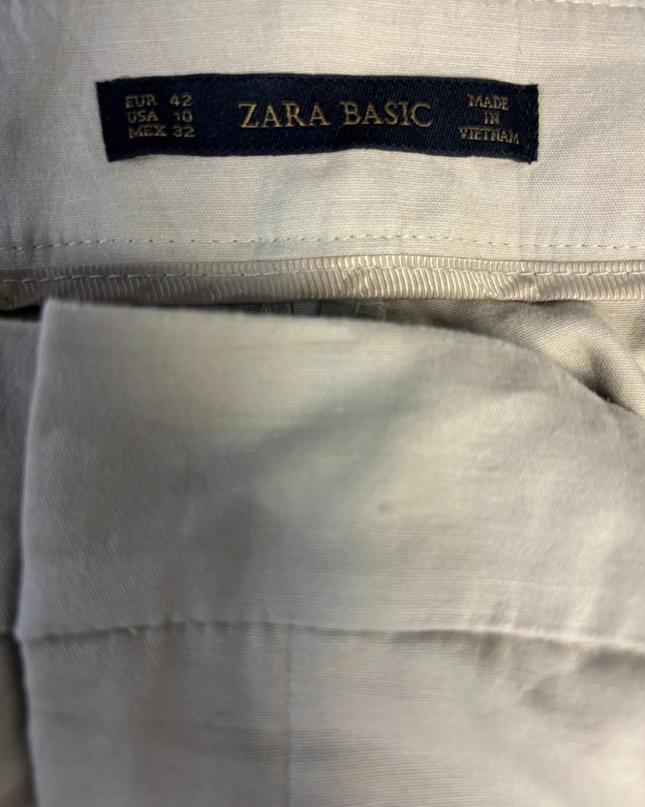 Zara Beige Tailored Straight Leg Trousers