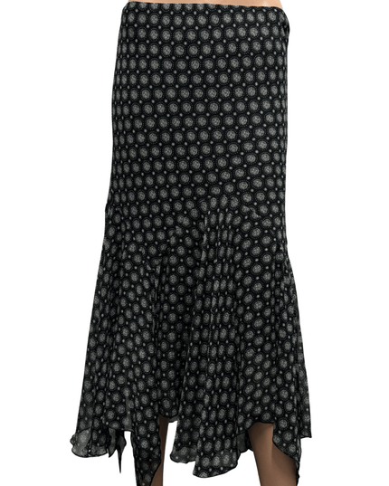 Vintage Boho Black & White Asymmetrical Midi Skirt