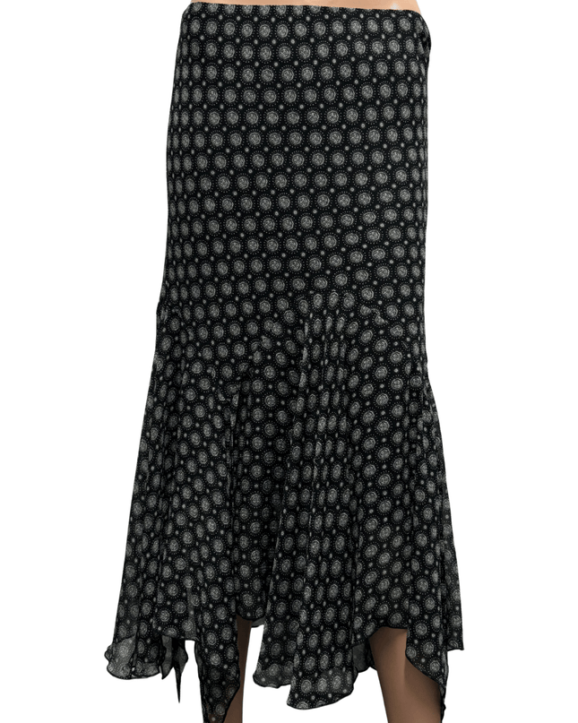 Vintage Boho Black & White Asymmetrical Midi Skirt