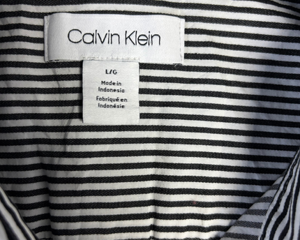 Calvin Klein Black/White Striped Short Sleeve Button-Down Shirt