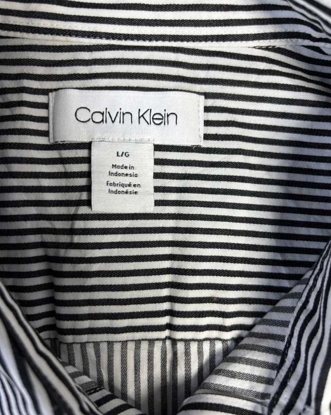 Calvin Klein Black/White Striped Short Sleeve Button-Down Shirt